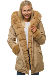 Kurtka zimowa damska parka z futerkiem beżowa OZONEE N/6320