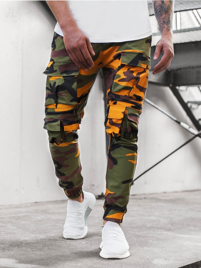 Spodnie męskie chino joggery żółte-khaki OZONEE G/2787