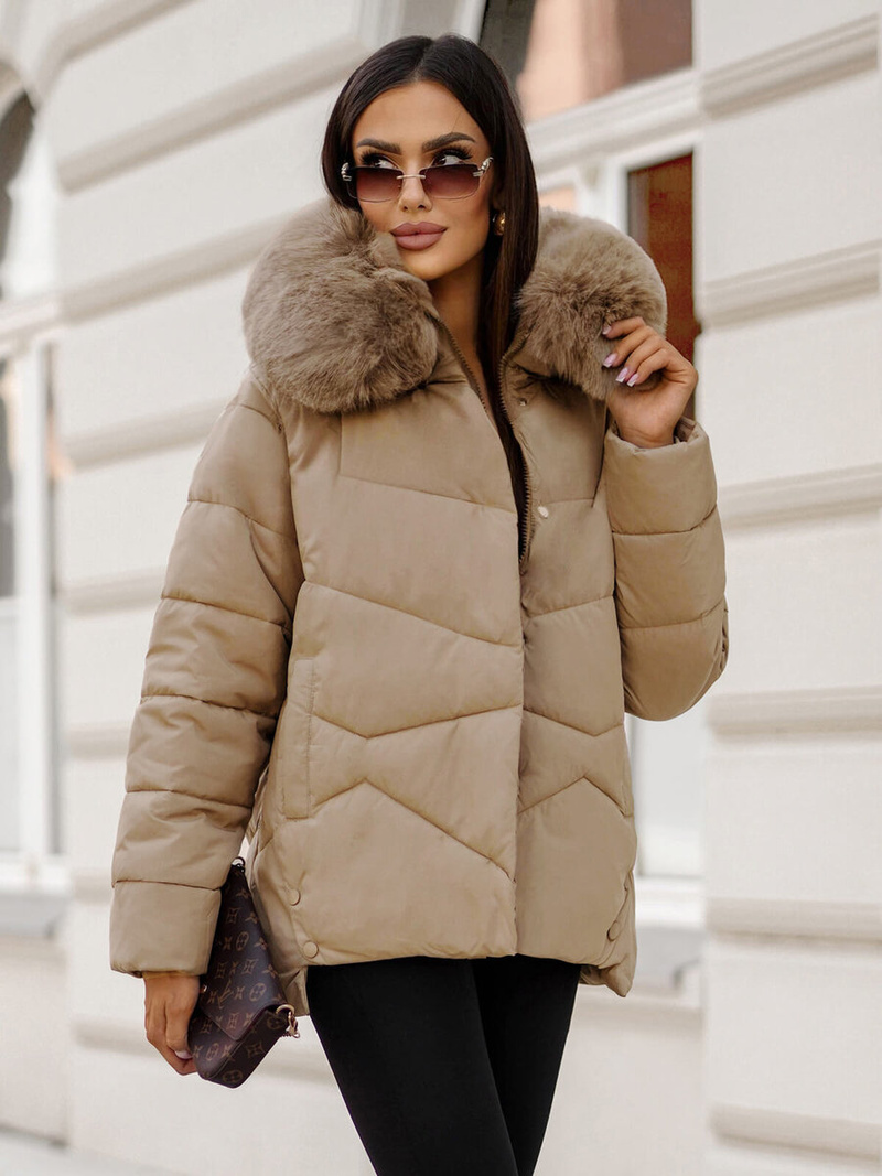 Kurtka zimowa damska z futerkiem beżowa OZONEE JS/16M9181/62Z