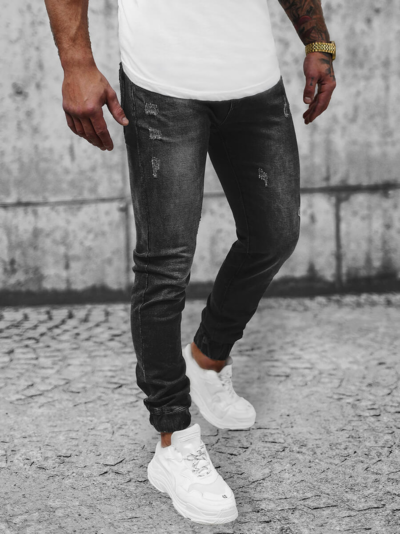 Spodnie jeansowe joggery męskie czarne OZONEE NB/MP0065/2NZ