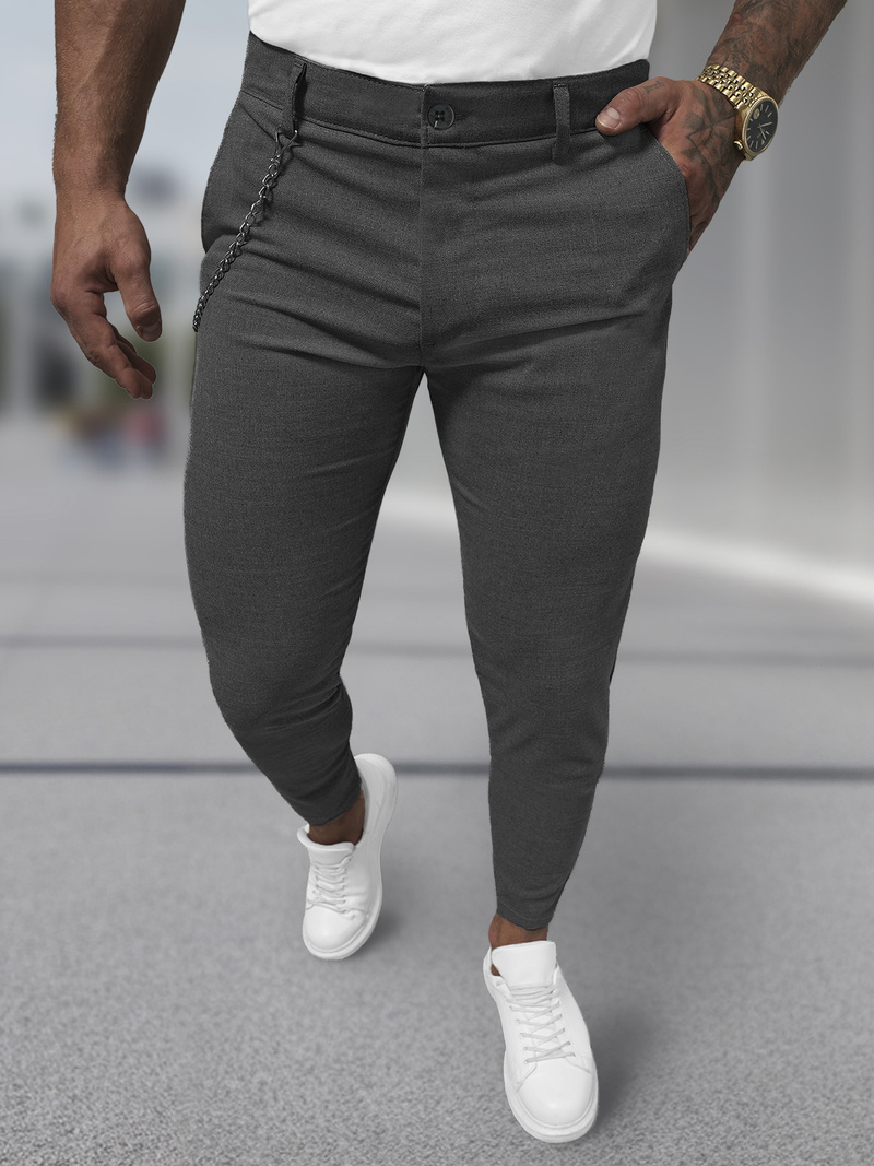 Spodnie męskie chino materiałowe grafitowe OZONEE DJ/3300