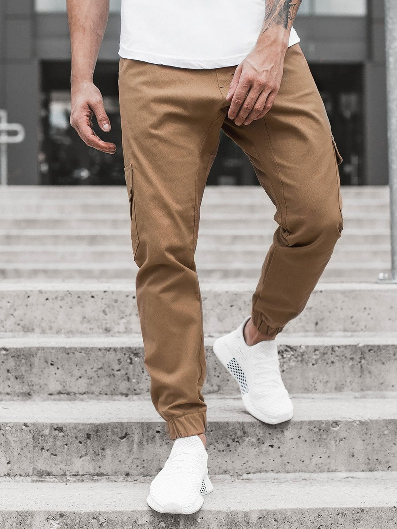 Spodnie męskie joggery camelowe OZONEE A/404