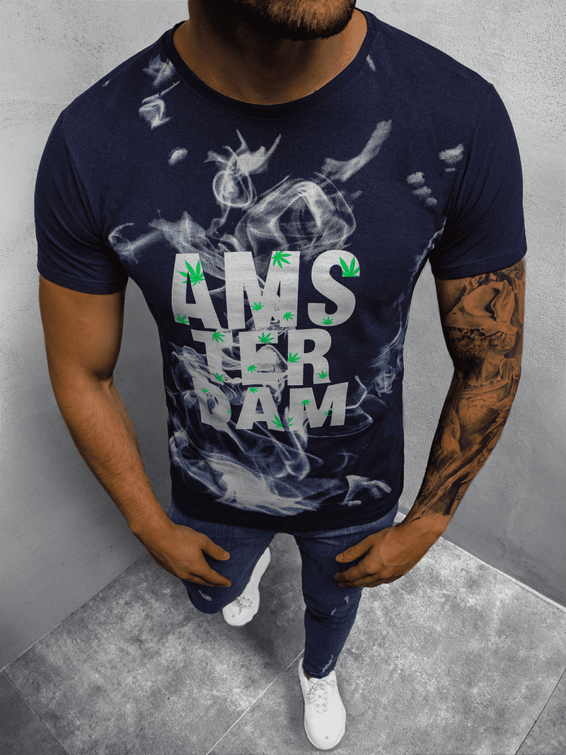T-Shirt męski z nadrukiem granatowy OZONEE O/BL76