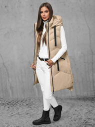 Kamizelka damska długa pikowana z kapturem beżowa OZONEE JS/M788/62Z