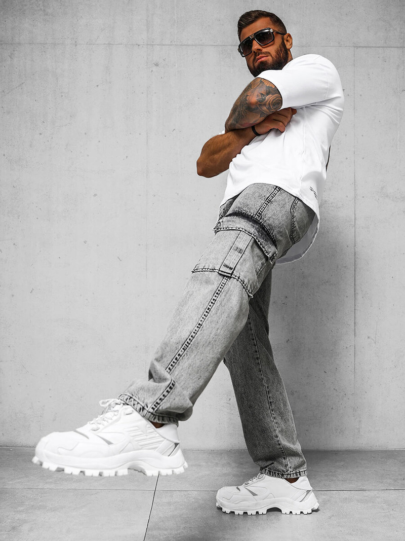 Spodnie jeansowe męskie wide leg szare OZONEE DO/4001