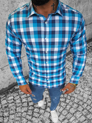 Koszula męska w kratę niebieska OZONEE O/1322Z