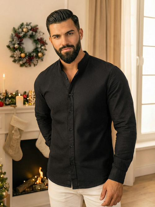 Koszula męska ze stójką czarna OZONEE O/V121Z