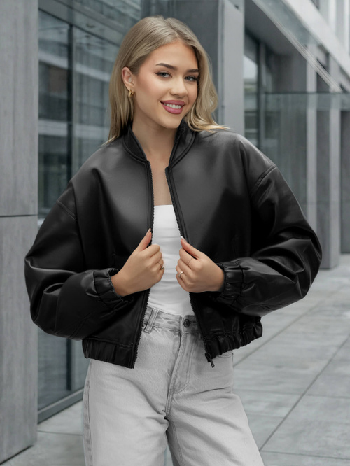 Жіноча шкіряна куртка Чорна OZONEE JS/11Z8281Z