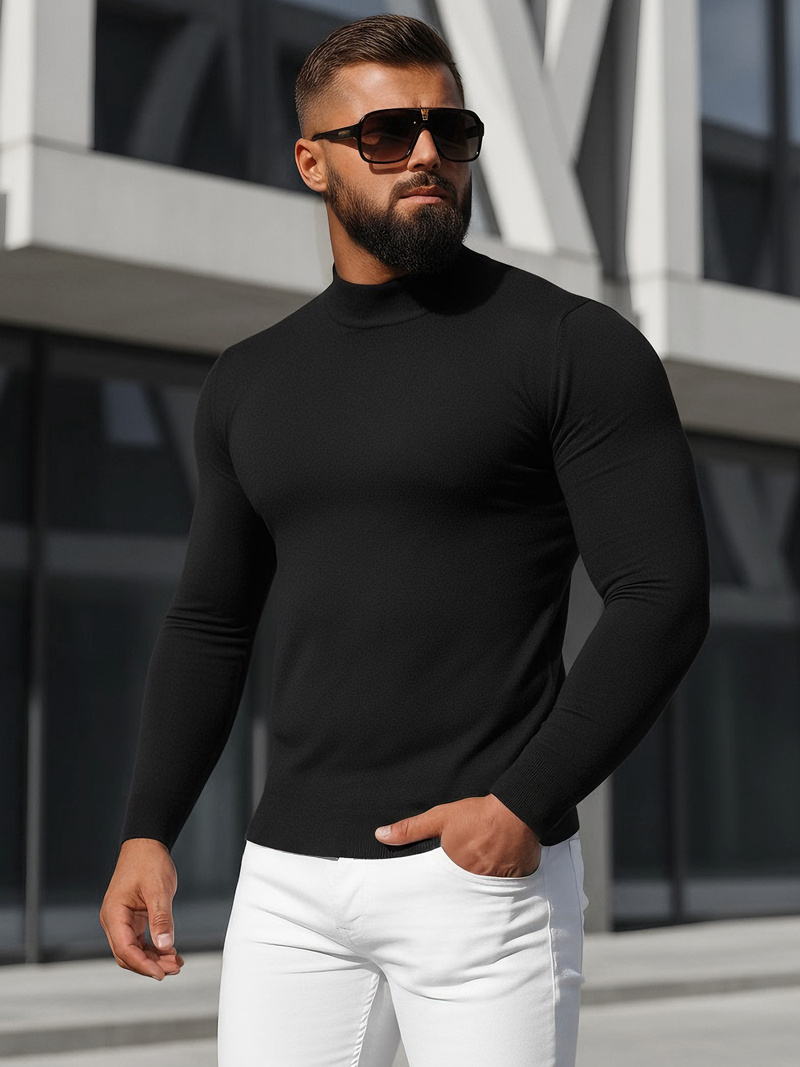 Sweter męski półgolf czarny OZONEE NB/MMB603/4Z