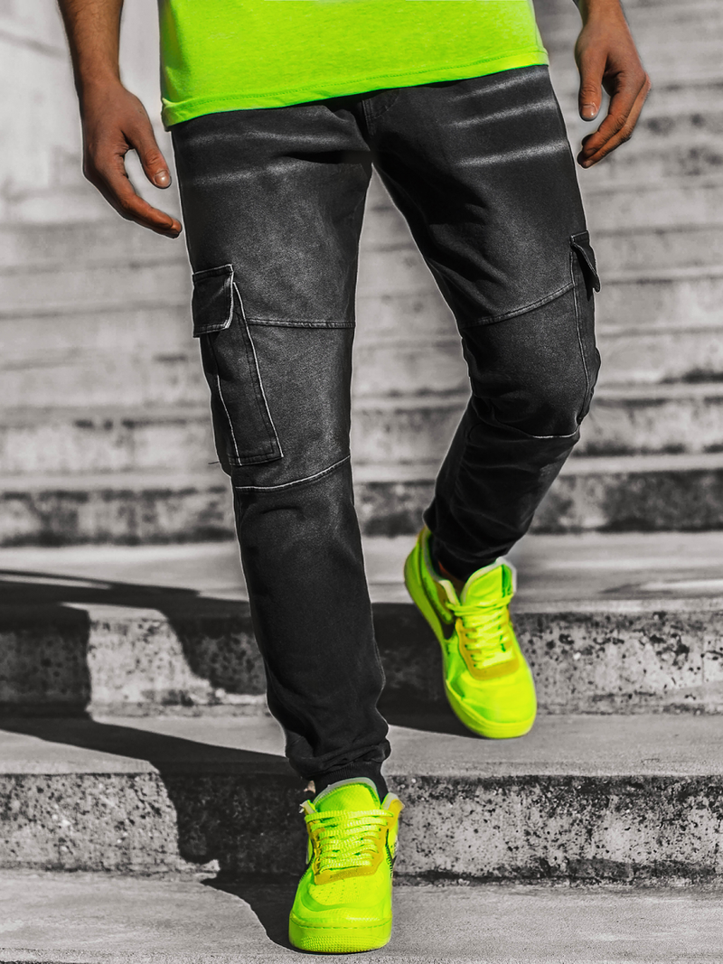 Штани чоловічі джоггери чорний і зелений OZONEE JS/KK1096