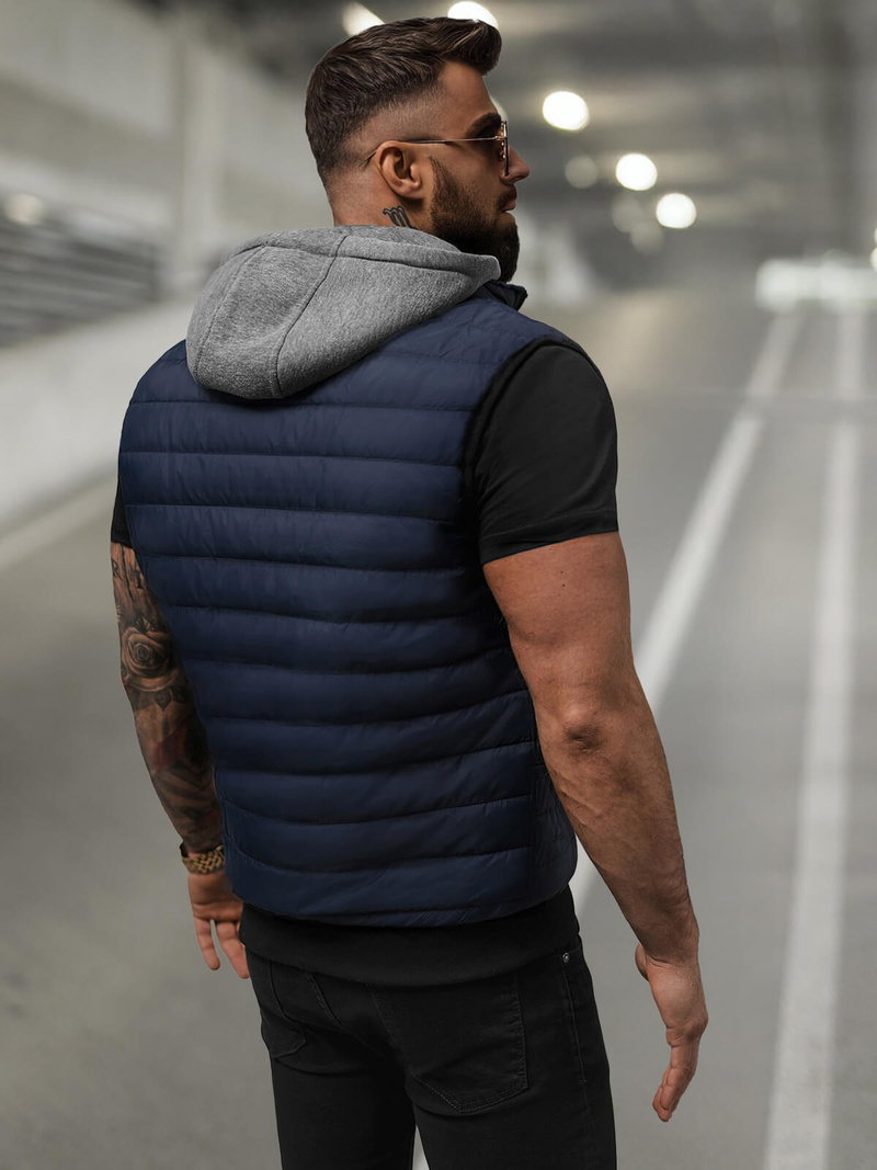 Kamizelka męska pikowana z kapturem granatowa OZONEE JS/8M983/215