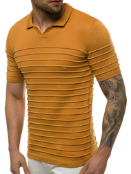 Bluzka polo z dzianiny, krótki rękaw męska camelowa OZONEE L/2318