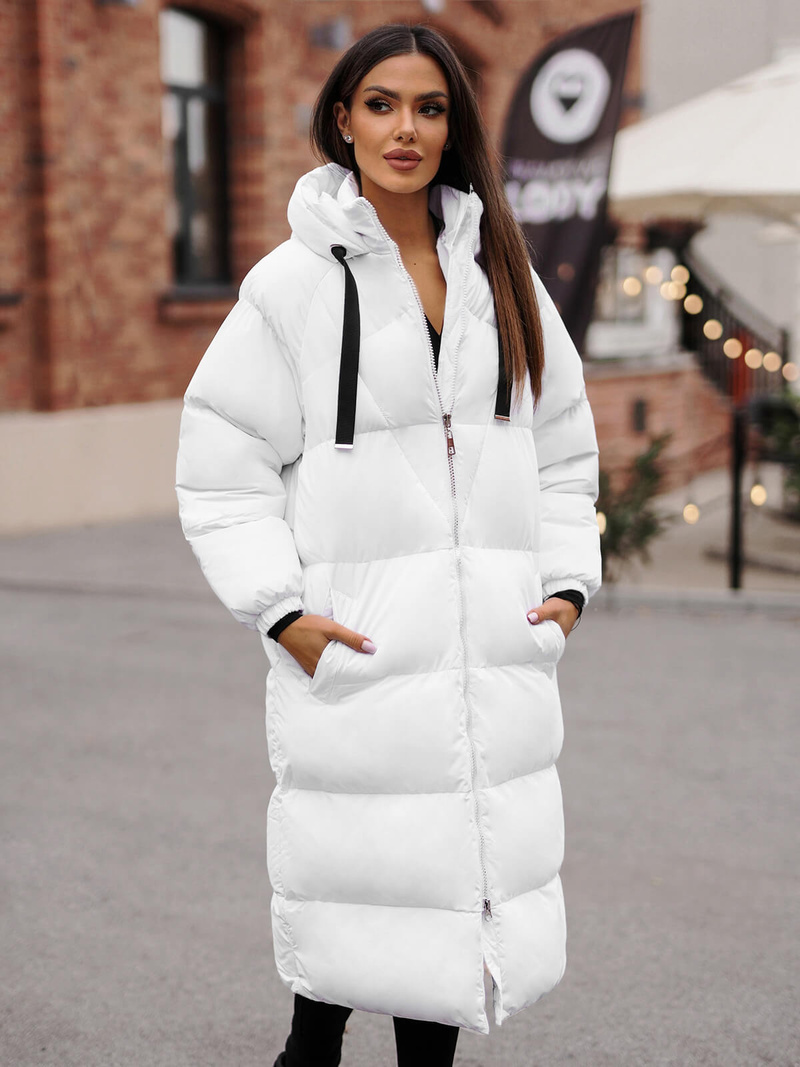 Kurtka zimowa damska długa pikowana biała OZONEE JS/5M3163/281Z