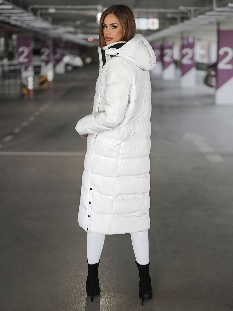 Kurtka zimowa damska długa pikowana biała OZONEE JS/5M3233/281