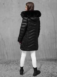 Kurtka zimowa damska długa z futerkiem czarna OZONEE JS/5M3162/392