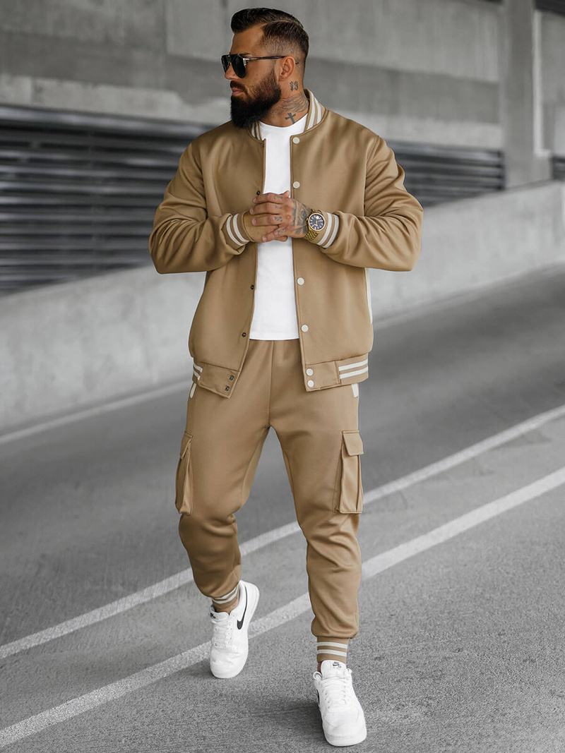 Komplet dresowy męski ciemno-beżowy OZONEE JS/27C6505/91Z