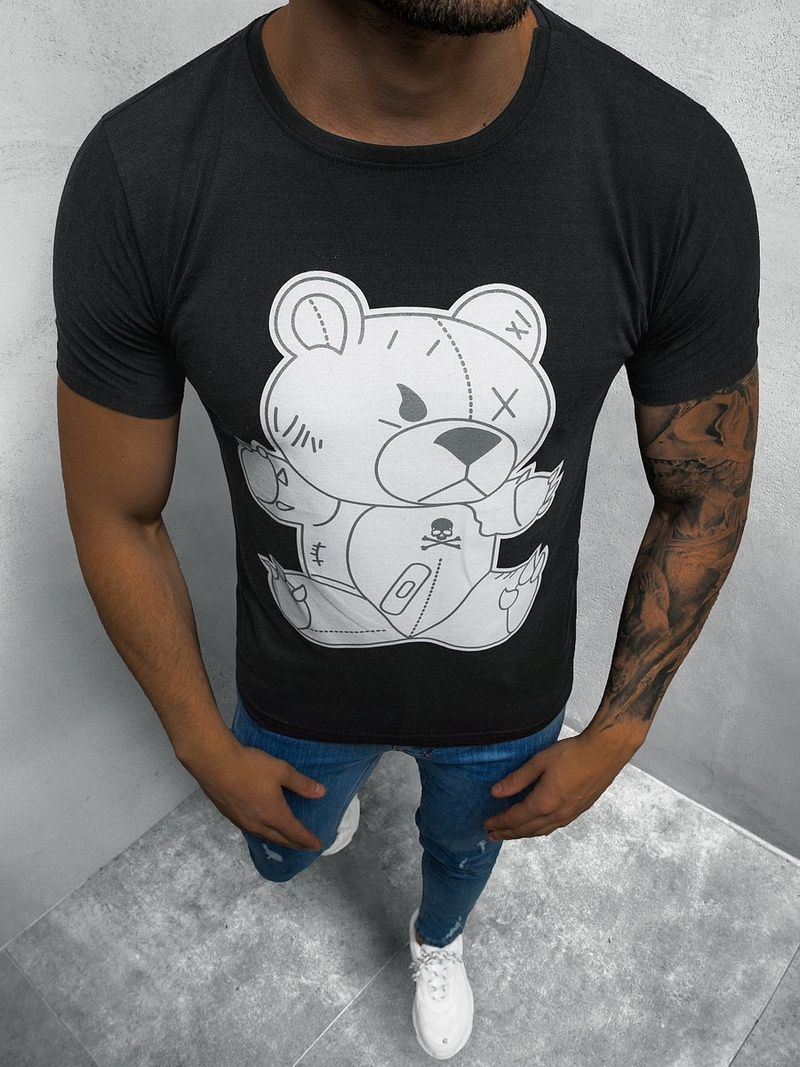 T-Shirt męski z nadrukiem czarny OZONEE O/BL72