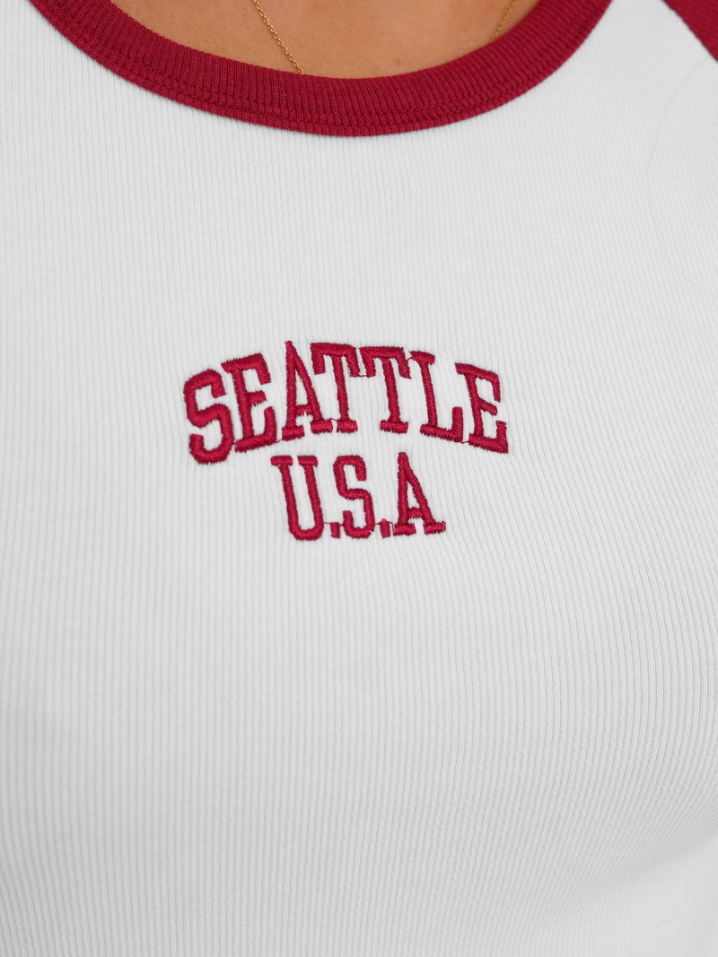 T-shirt damski biało-czerwony OZONEE JS/R61627