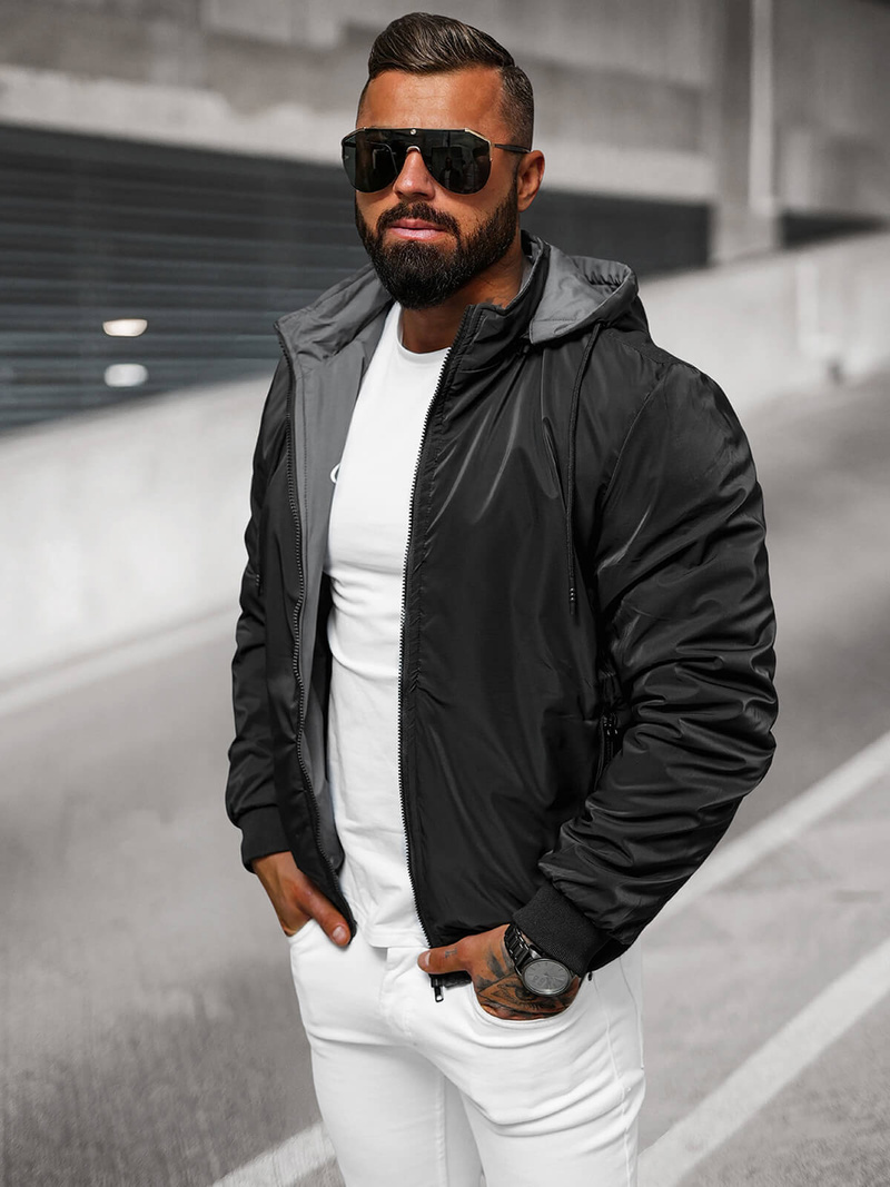 Чоловіча двостороння куртка графіт/чорна OZONEE JS/84M3038/392