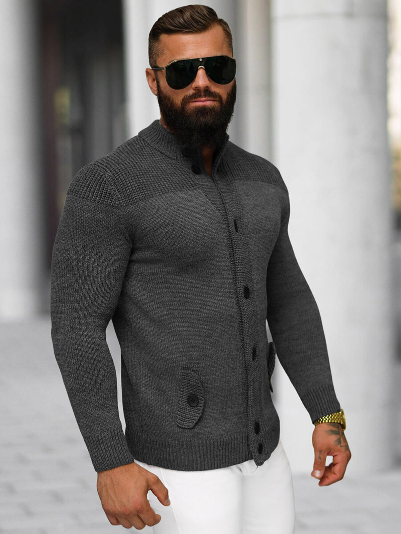 Sweter męski kardigan grafitowy OZONEE NB/MM6011/3Z