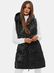 Kamizelka damska dwustronna długa pikowana z kapturem czarna OZONEE O/DK118/1