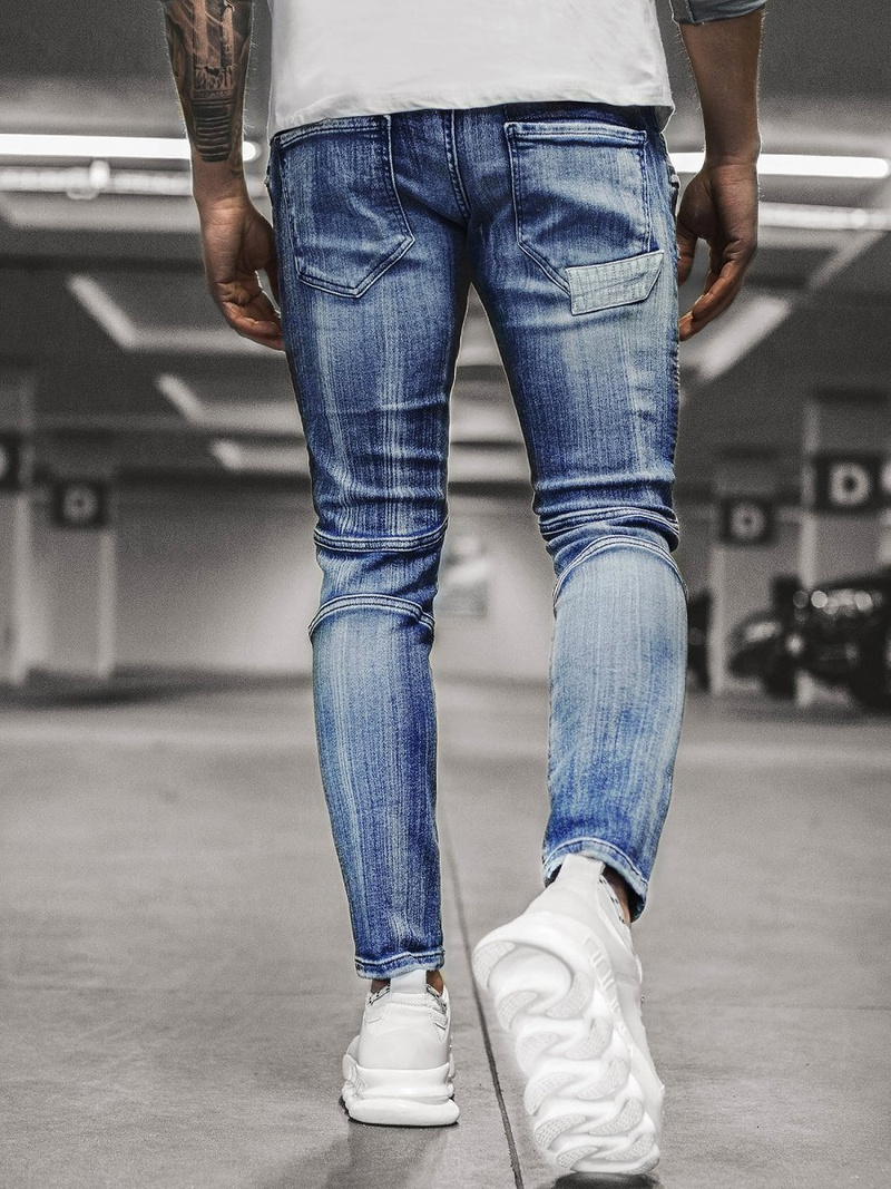 Spodnie jeansowe joggery męskie niebieskie OZONEE O/B4925