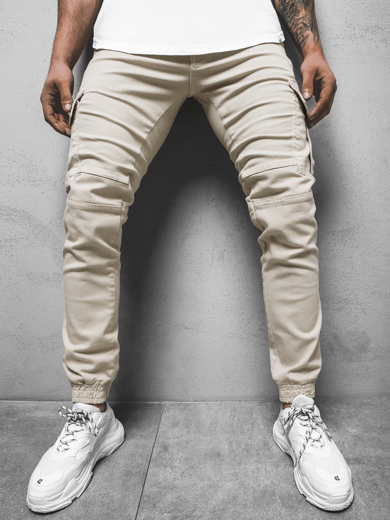 Spodnie męskie chino joggery beżowe OZONEE G/2039