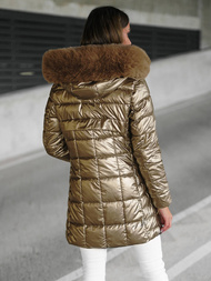 Kurtka zimowa damska długa z futerkiem złota OZONEE JS/16M9120/403Z