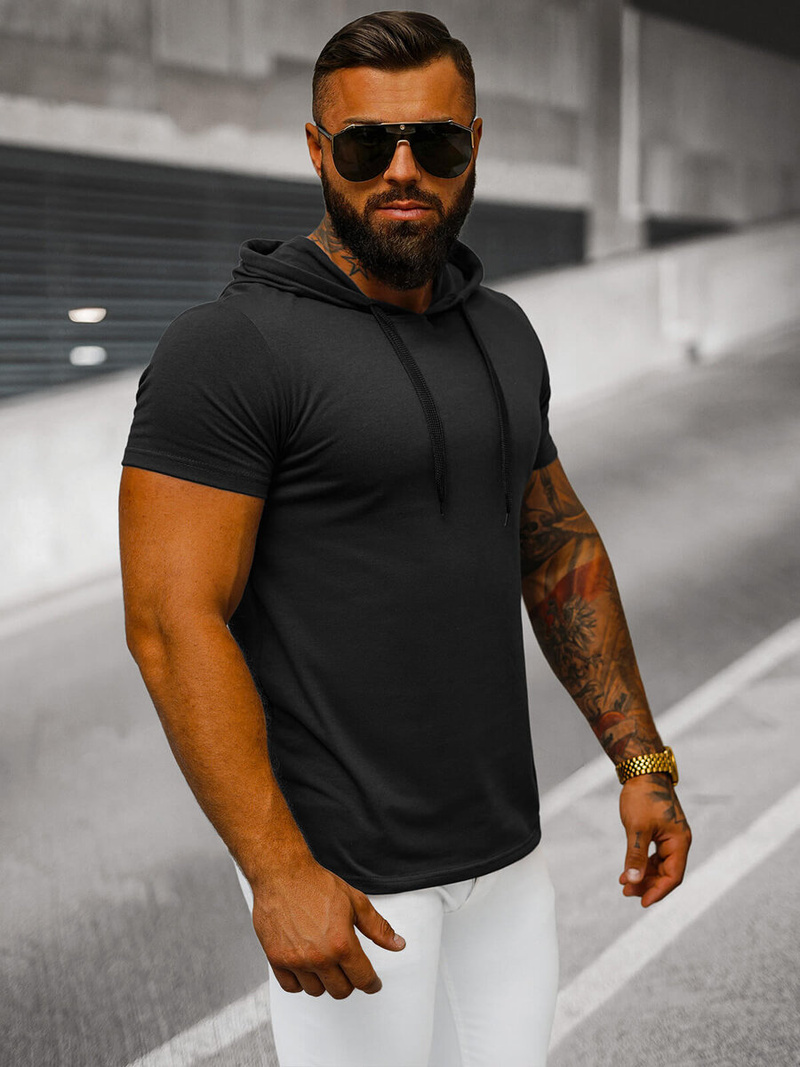 T-shirt męski z kapturem czarny OZONEE JS/8T89/3