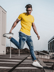 Spodnie jeansowe joggery męskie niebieskie OZONEE O/B4925