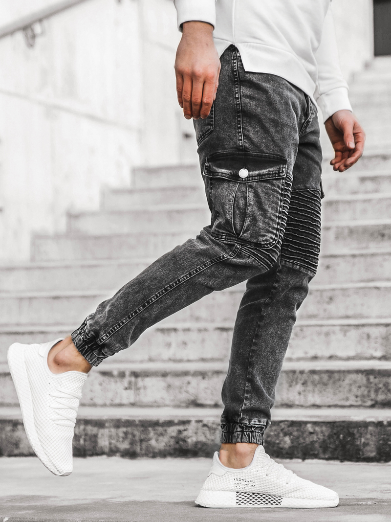 Spodnie jeansowe joggery męskie czarne OZONEE G/1064