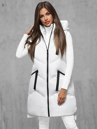 Kamizelka damska długa pikowana z kapturem biała OZONEE JS/M788/281Z
