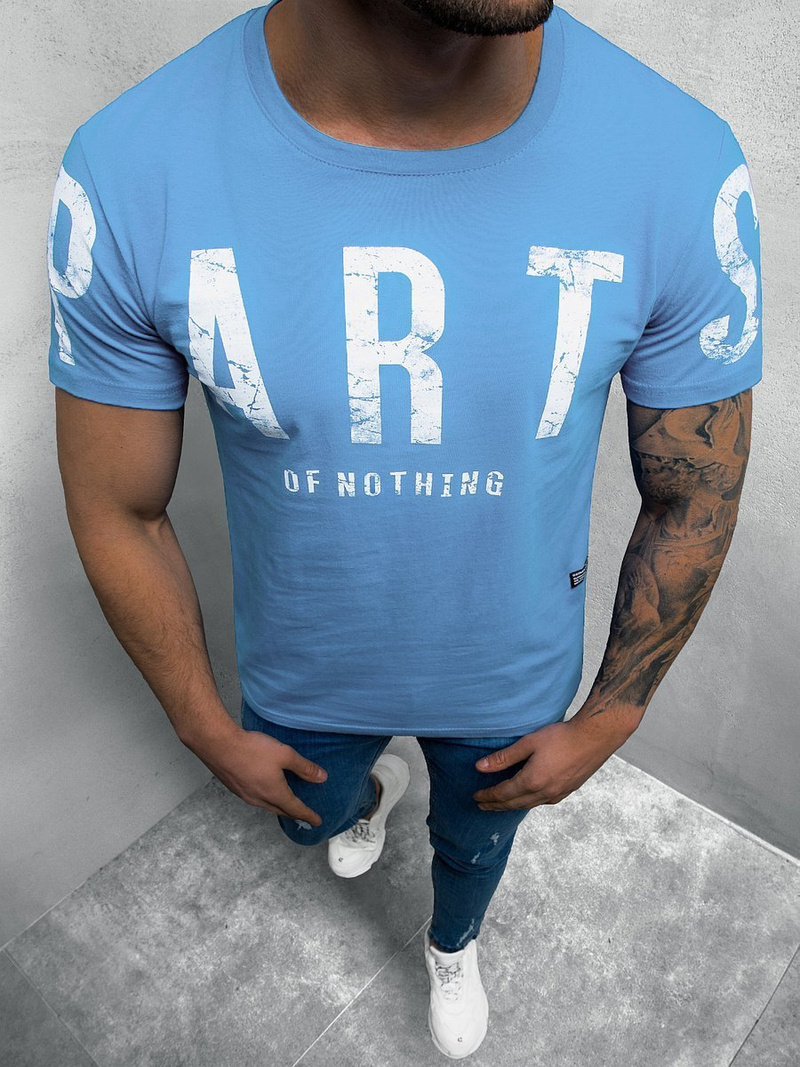 T-Shirt męski z nadrukiem jasno-niebieski OZONEE O/1180Z