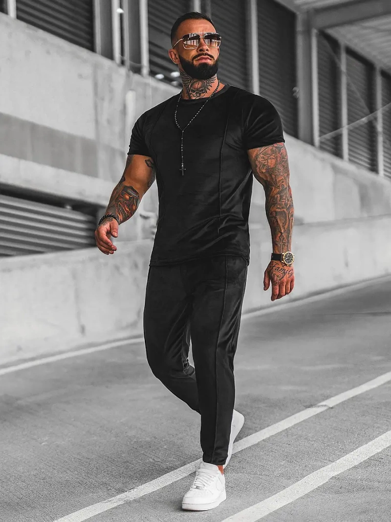 Komplet dresowy męski welurowy czarny OZONEE O/12135