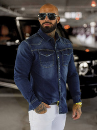 Чоловіча джинсова сорочка cиня OZONEE O/51412