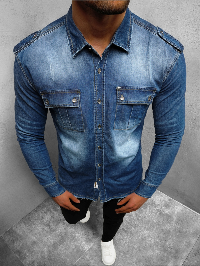 Чоловіча джинсова сорочка Синя OZONEE NB/MC702BC