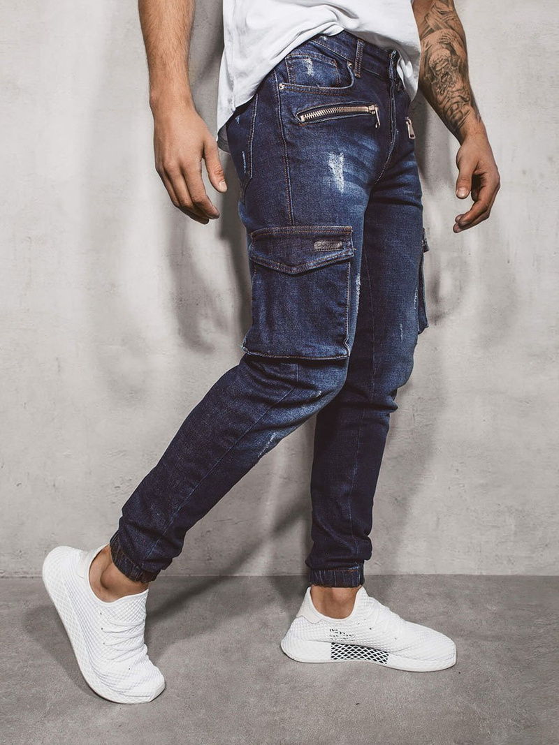 Spodnie jeansowe joggery męskie ciemno-niebieskie OZONEE G/3002