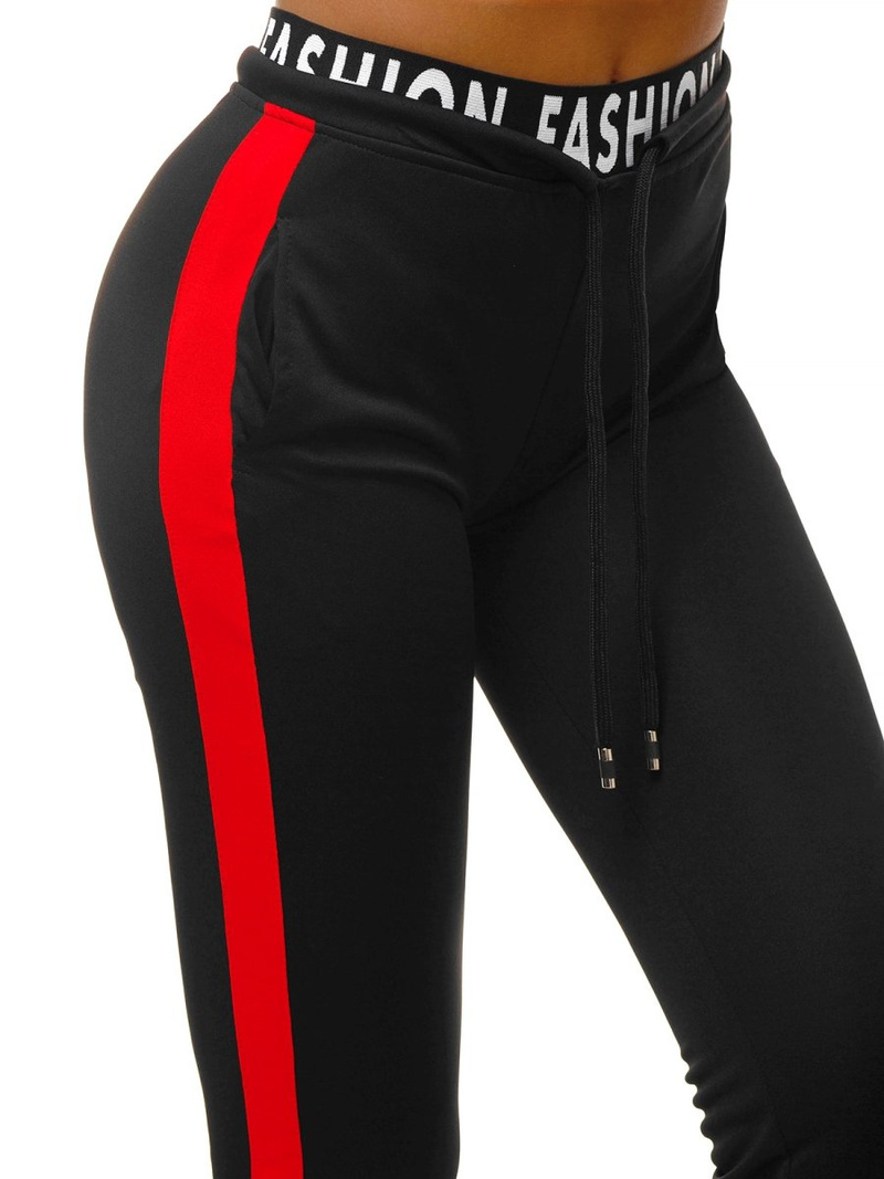 Spodnie dresowe damskie czarno-czerwone OZONEE O/82316