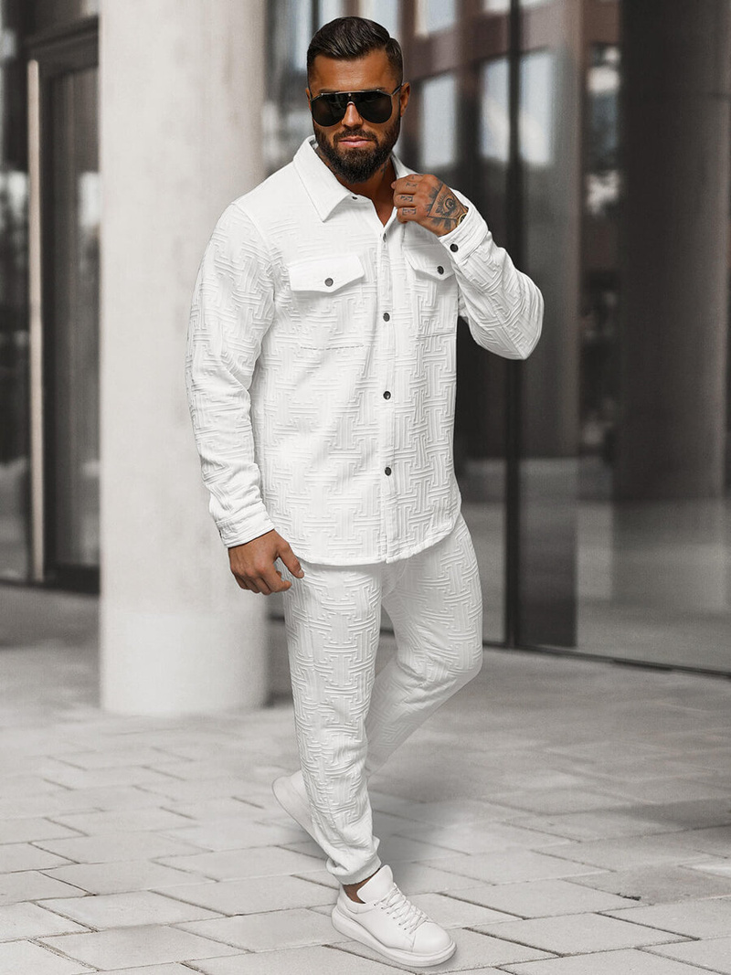 Komplet męski biały - koszula i spodnie OZONEE O/3C105