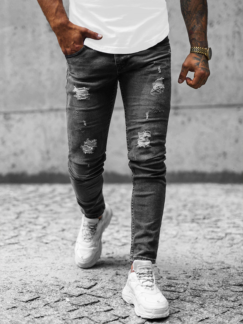 Spodnie jeansowe męskie grafitowe OZONEE O/0388