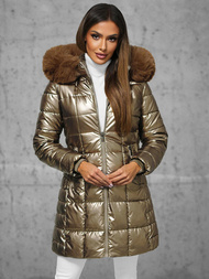 Kurtka zimowa damska długa z futerkiem złota OZONEE JS/16M9120/403