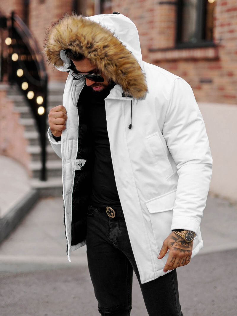 Kurtka zimowa męska z futerkiem biała OZONEE JS/5M779/281Z