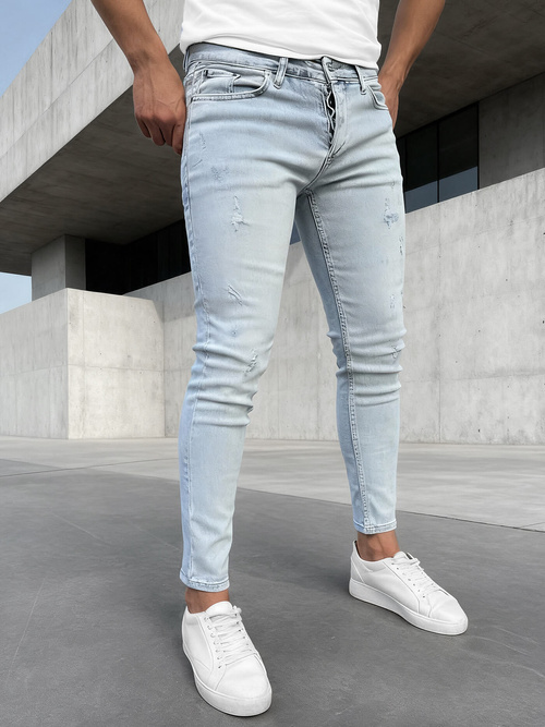 Spodnie jeansowe męskie slim fit niebieskie OZONEE DO/2823/1