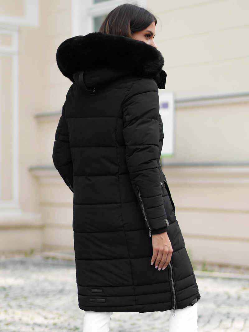 Kurtka zimowa damska długa pikowana czarna OZONEE O/W377Z
