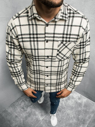 Koszula męska w kratę ecru OZONEE E/3900/12