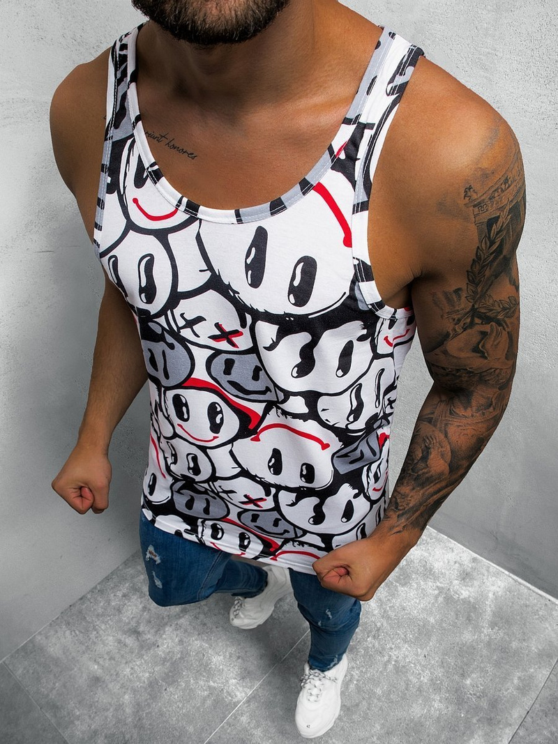 Koszulka bez rękawów męska z nadrukiem biało-czarna OZONEE O/BL128