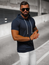 T-shirt męski z kapturem granatowy OZONEE JS/8T955/25