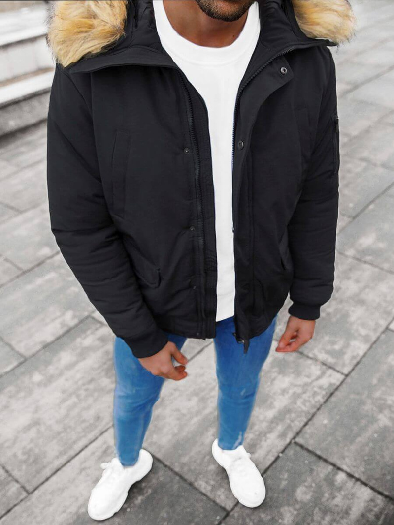 Kurtka zimowa męska z futerkiem czarna OZONEE JS/M2019/392