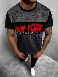 T-Shirt męski z nadrukiem czarny OZONEE JS/KS2082Z