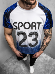 T-Shirt męski biało-niebieski OZONEE JS/KS2068Z